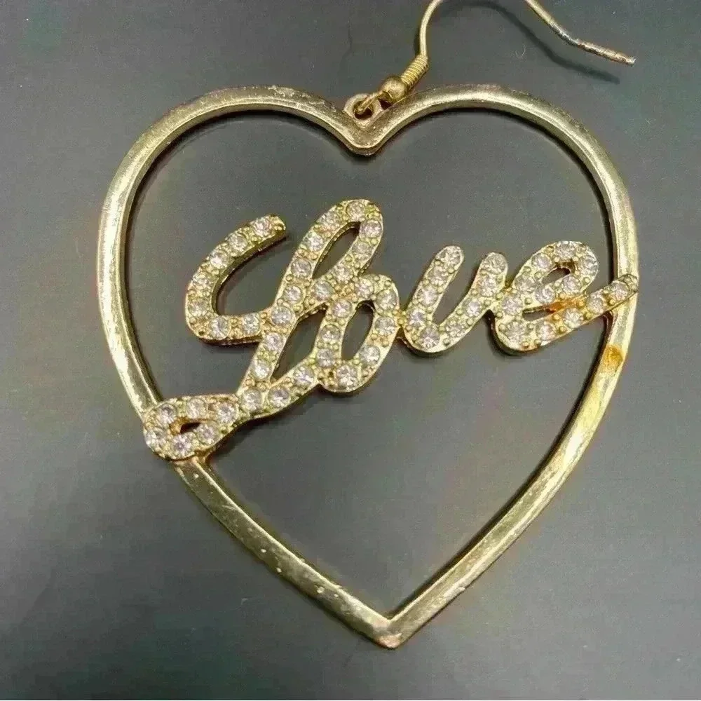Heart-shape Love Earrings Gold And Clear Crystal